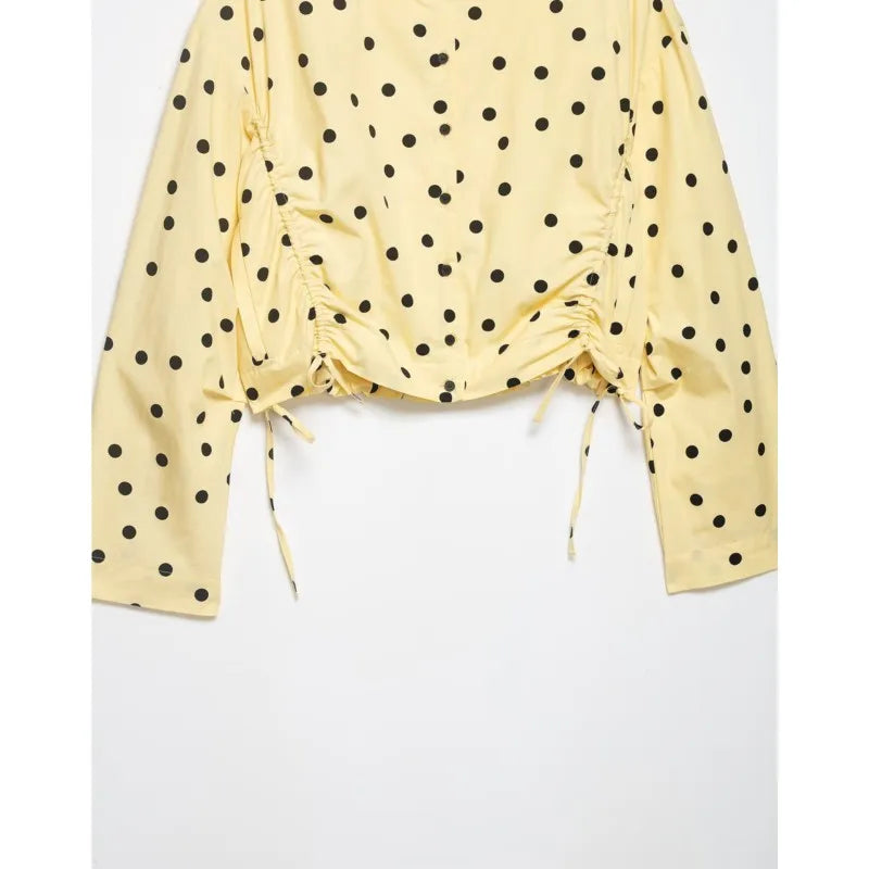 Women's Polka Dots Jacket with Tie New 2026 Spring Long Sleeve High Collar Loose Women Versatile Short Coats Chic Female Jackets LadyShow.Store