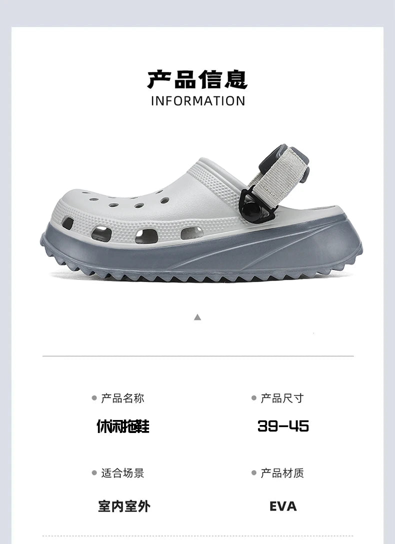 Casual Clogs Men 2026 New Trendy Summer Beach Sandals for Men Thick-bottom EVA Garden Shoes Closed-toe Fashion Slippers for Men Pi-Mart