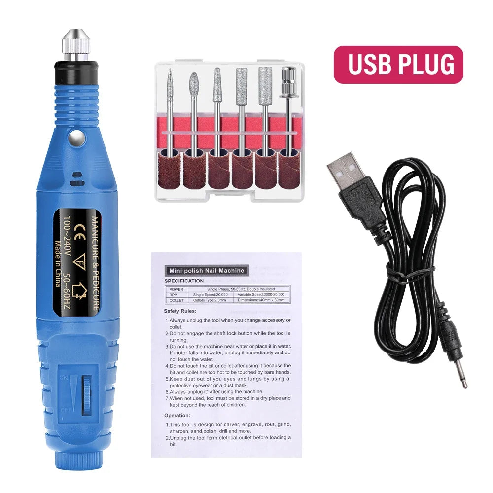 LULAA Electric Nail Drill Machine Set Pedicure Grinding Equipment Mill For Manicure  Professional Strong Nail Polishing Tool Tri Light Beauty