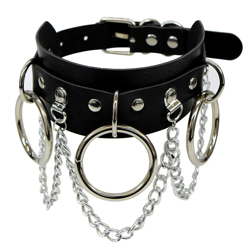 Black PU Leather Punk Choker Collar Necklace with Rivets Gothic Femme Jewelry for Party Club Sexy Goth Pendientes Pi-Mart