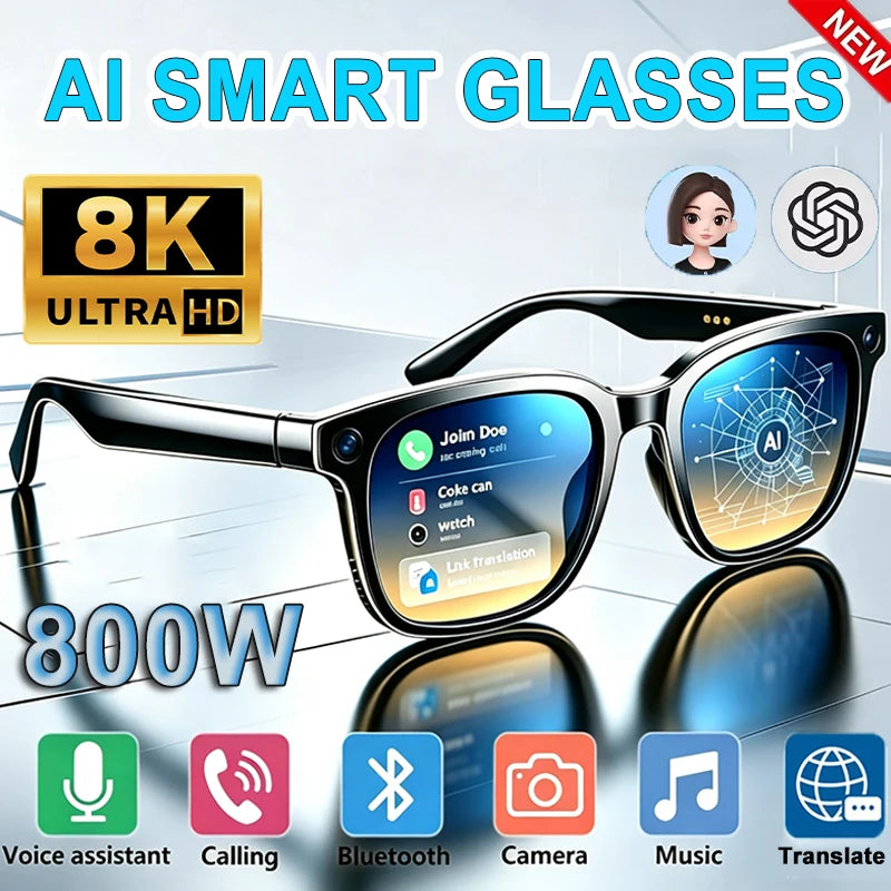 Lenovo Upgrade Smart AI Glasses 800W HD 8K Shooting Camera Photo Video Voice Call Translation Bluetooth AI Motorcycle Glasses Pi-Mart