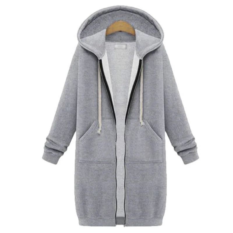 2024 Women's Autumn Winter ThickenHoodies Parkas Loose Hooded Jackets Zipper Pocket Maxi Size Sweatshirt Sports Dresses Outwear LadyShow.Store
