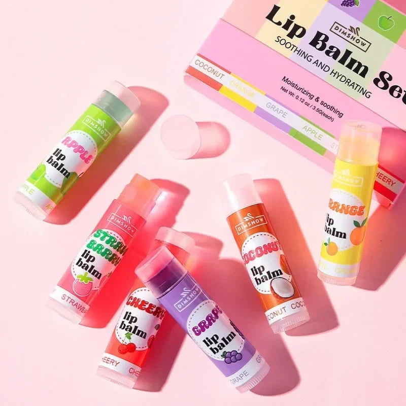 6 Kinds of Fruity Lip Balm Moisturizing Hydrating Long Lasting Lip Lotion Lightening Lip Lines Lips Mask Care Lips Lipstick Balm Pi-Mart
