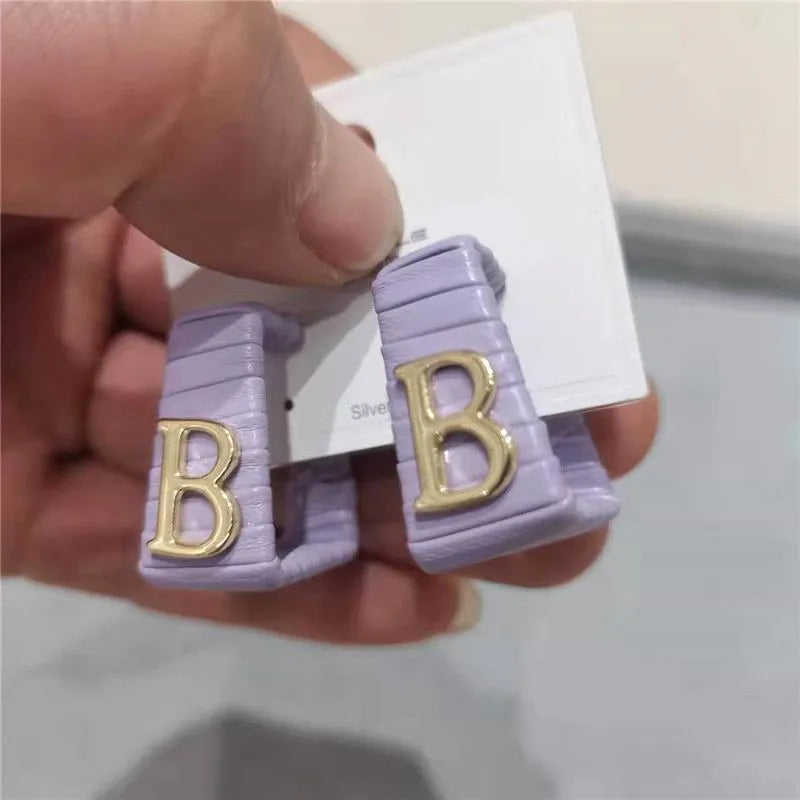 28 Colors Zebra Pu Leather Square Hoop Earrings For Women Fashion Jewelry Letter Alphabet Geometric Stripe Pendientes Mujer Pi-Mart