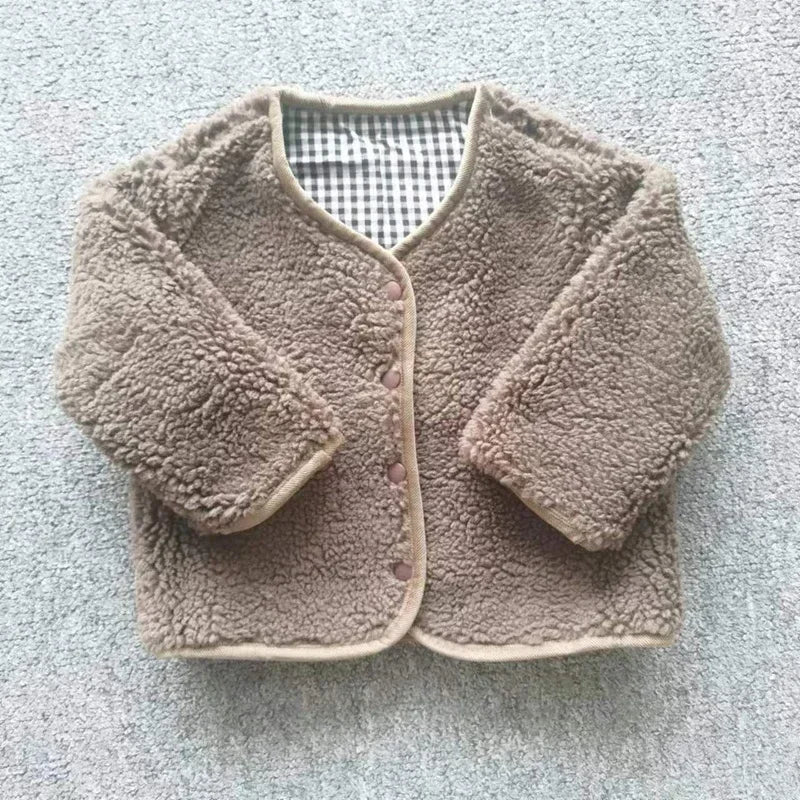 HoneyCherry Autumn and Winter New Warm Jacket Children Two Sides Wear Plaid Plush Jacket Kids Jackets Pi-Mart