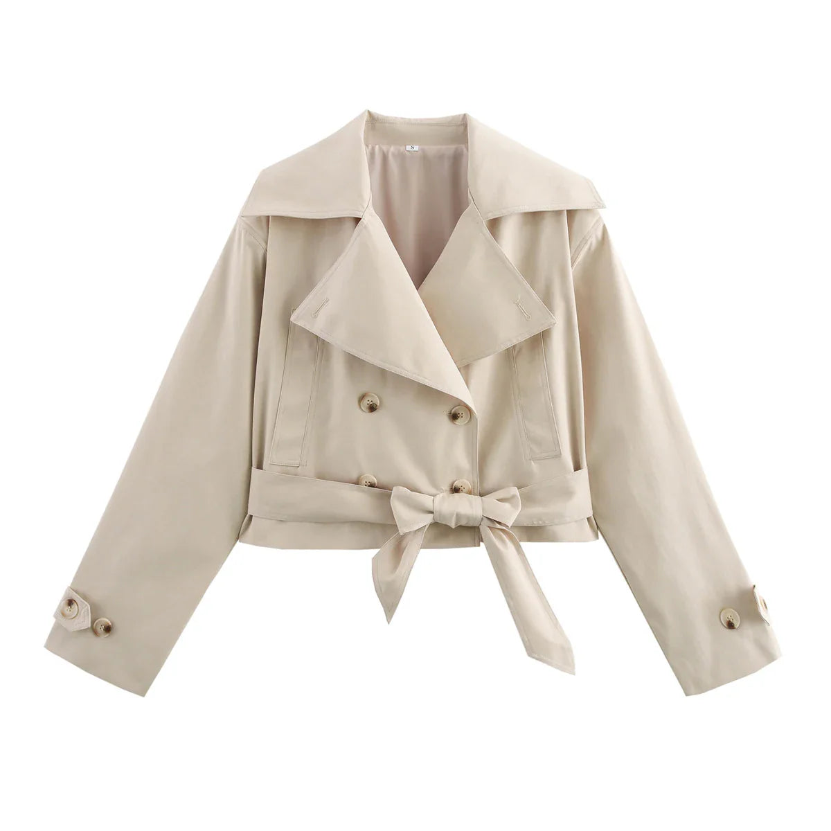 SLTNX 2026 New Women's British Wind Trench Coat Style Double-breasted Long Sleeve Belt Lapel Jacket Short Coat LadyShow.Store