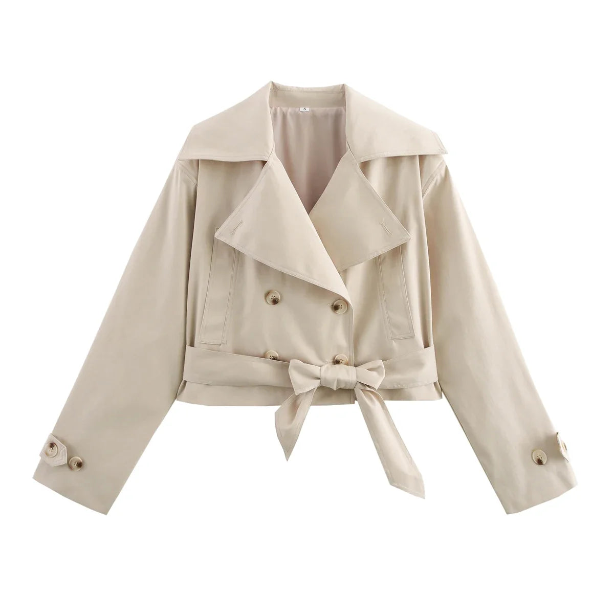 SLTNX 2026 New Women's British Wind Trench Coat Style Double-breasted Long Sleeve Belt Lapel Jacket Short Coat LadyShow.Store