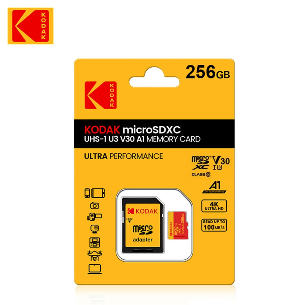 KODAK 128GB Micro SD Card U3 V30 256GB 64GB 32GB 4K High Speed TF Card for Phone Camera Drone Original TYPE-C Reader Pi-Mart