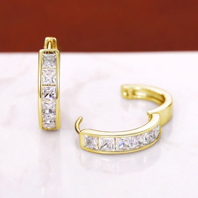 Huitan Hoop Earrings with Princess Cubic Zirconia Exquisite Ear Circle Earrings for Women Silver Color Fashion Versatile Jewelry Pi-Mart