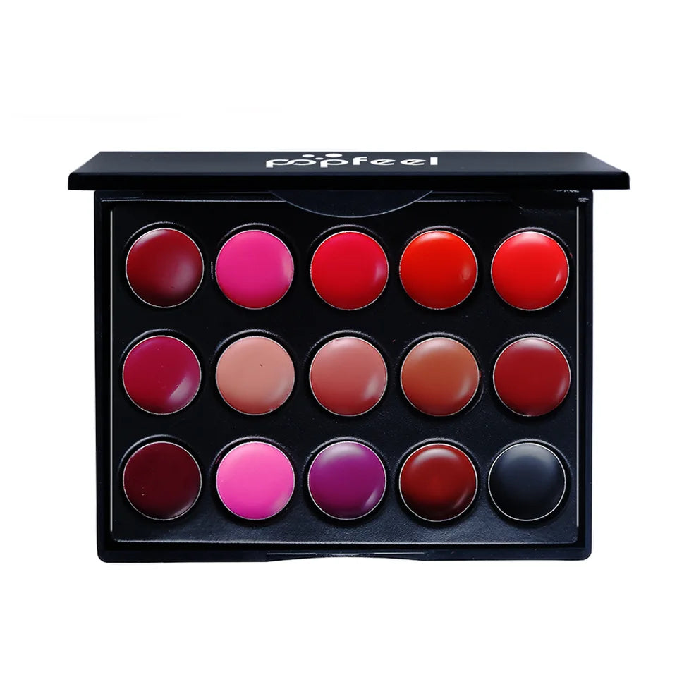 POPFEEL15 Colors Lipstick Palette Set Long Lasting Lip Gloss Korean Cosmetics Women Lip Tint Cheap and Small Beauty Lip Stain Pi-Mart
