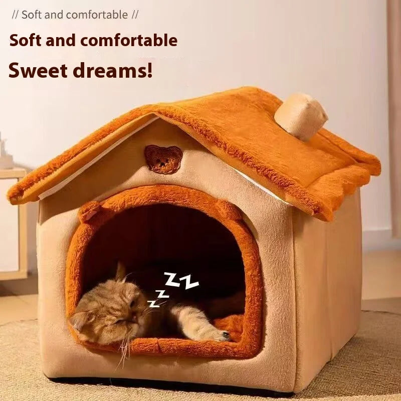 House Style Pet Bed for Small Dogs & Cats - All Season Removable Washable Dog House Winter Warm Teddy Bed Pet Supplies Pi-Mart