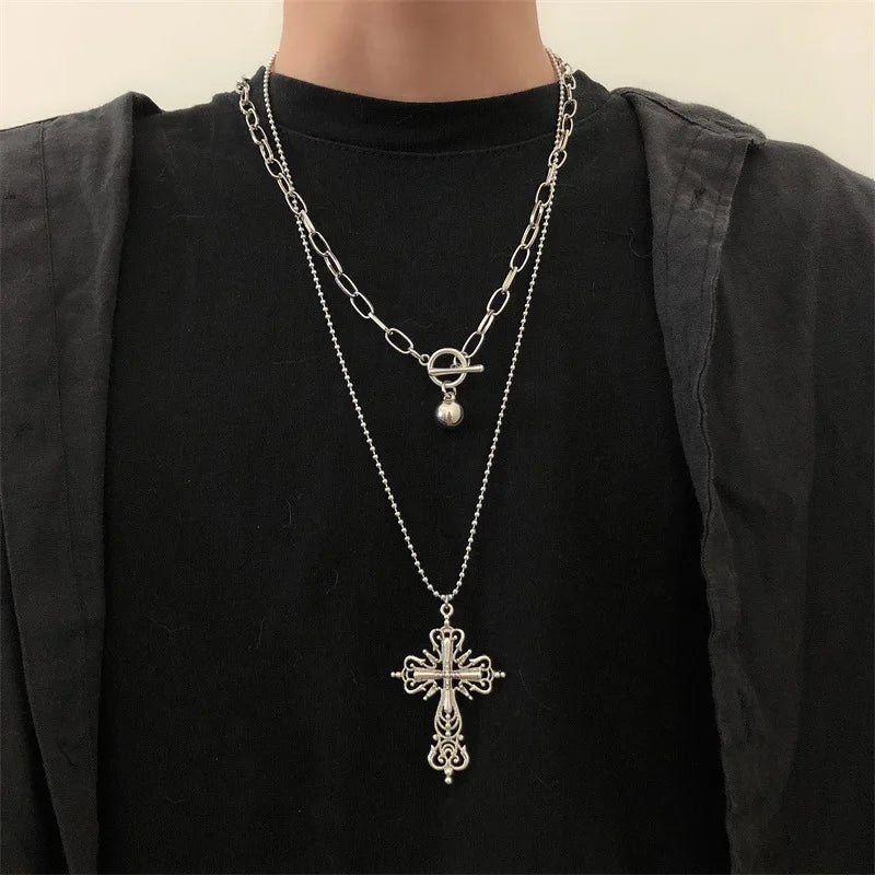 Gothic Big Zircon Cross Necklace Unisex Y2K Irregular Goth Large Cross Pendant Necklaces  for Men Women Couple Necklace Jewelry Pi-Mart