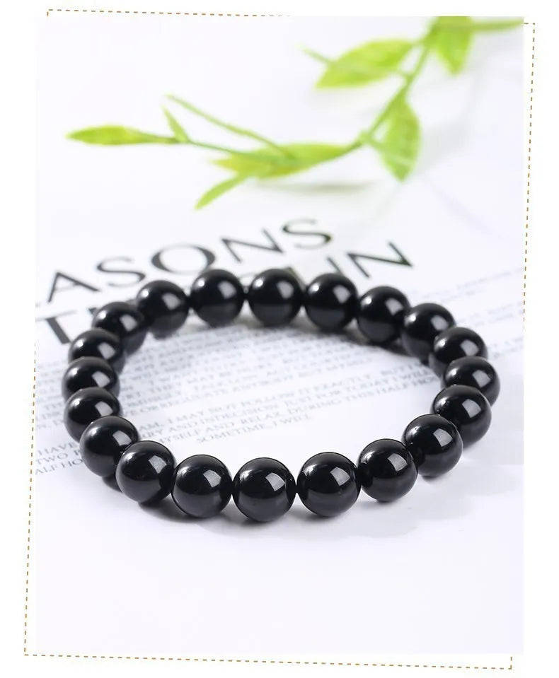 JD Natural Stone 7A Black Tourmaline Bead Bracelets Women Healing Crystals Chakra Yoga Meditation Jewelry Schorl Strand Bangles Pi-Mart