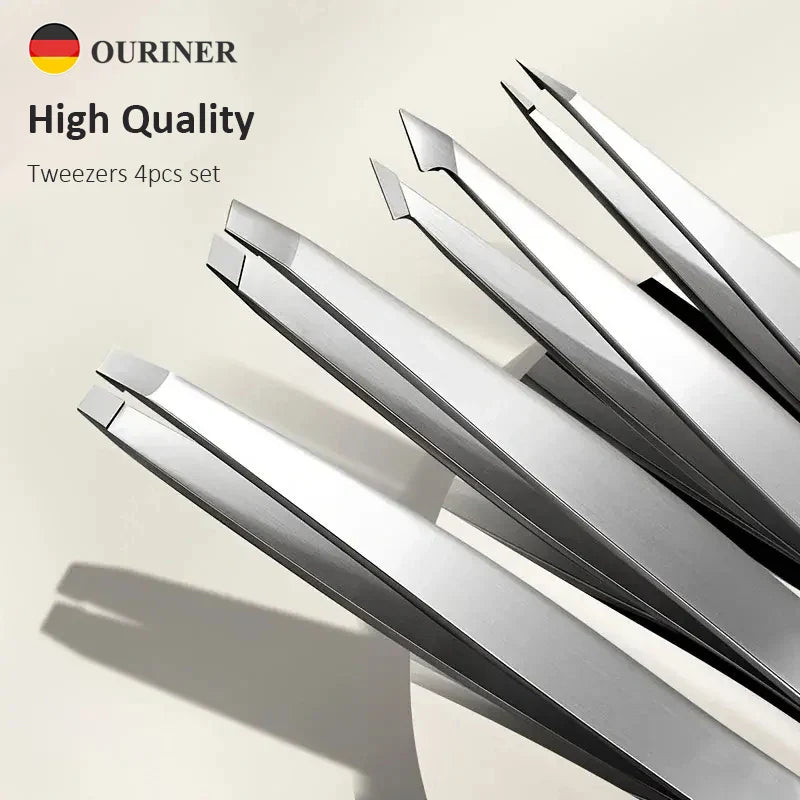 Ouriner Eyebrow Tweezers Set 4 Pcs Stainless Steel Eyebrow Forceps Professional Beauty Tool Set For Facial Hair Inward Growing LadyShow.Store