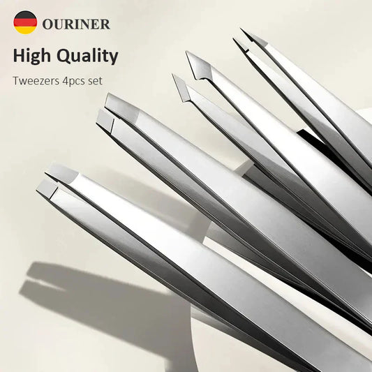 Ouriner Eyebrow Tweezers Set 4 Pcs Stainless Steel Eyebrow Forceps Professional Beauty Tool Set For Facial Hair Inward Growing LadyShow.Store