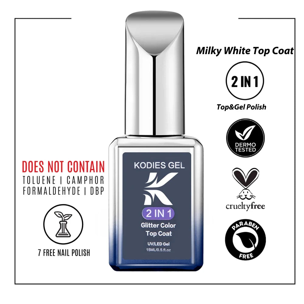 KODIES GEL Milky White Top Coat UV Gel Nail Polish 15ML Vernis Semi Permanent Finish Sealer Esmalte Paint for Manicure Nails Tri Light Beauty