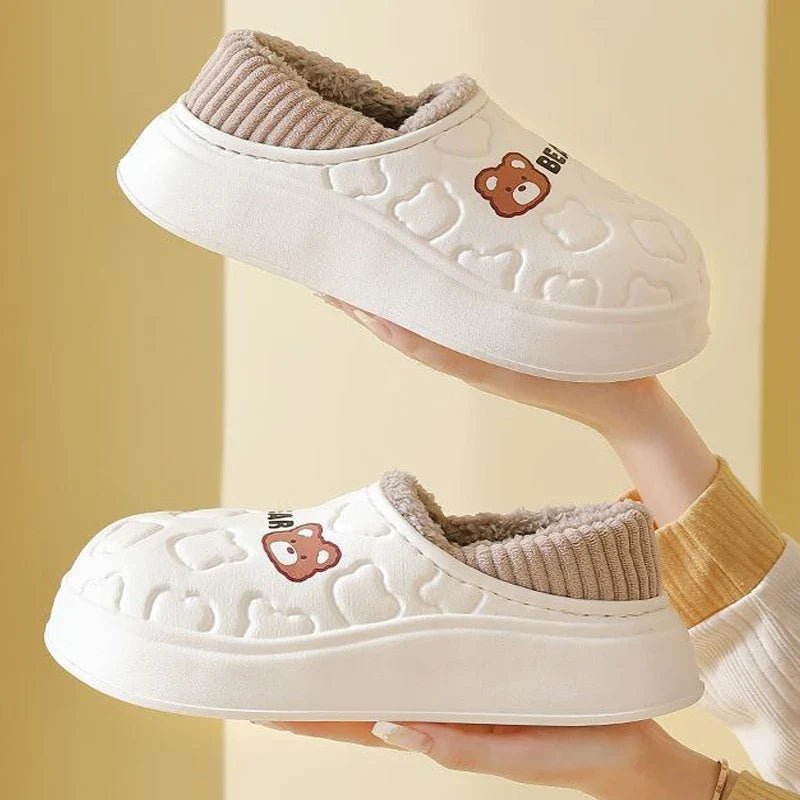 Waterproof Cotton Slippers for Women Men Winter Outdoor Indoor Home Plush Warm Thick Sole Anti slip Cotton Shoes for Couple LadyShow.Store