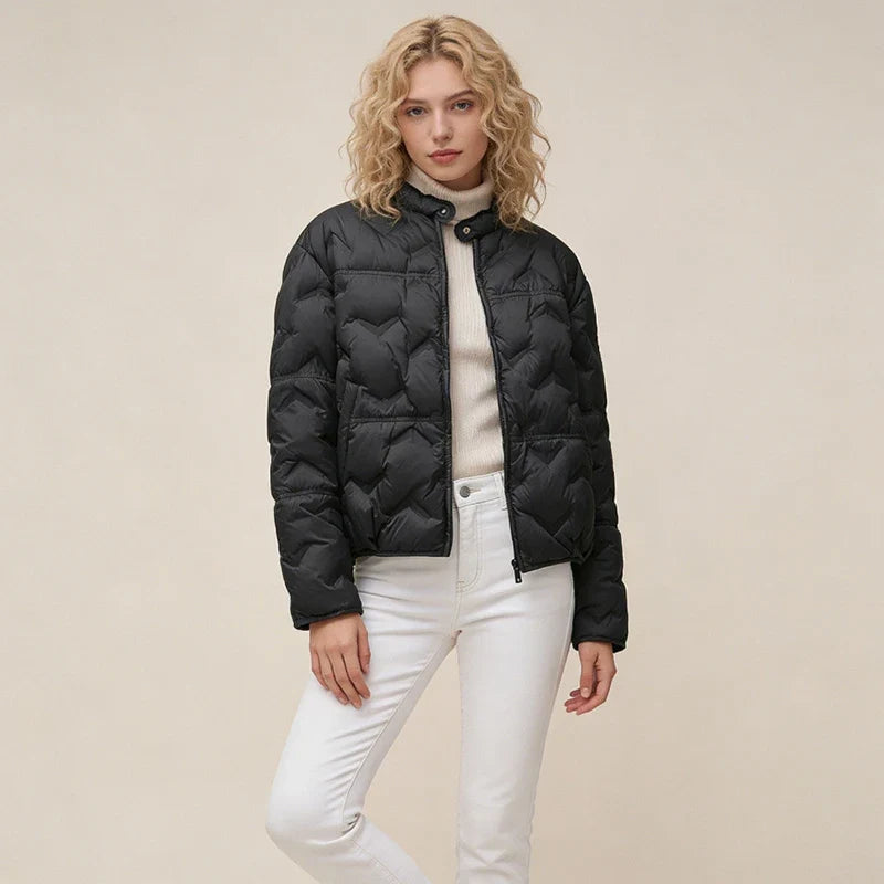 Schinteon Women White Duck Down Lightweight Puffer Quilted Jacket Stand Collar Fashion Autumn Winter Short Coat 2026 New LadyShow.Store