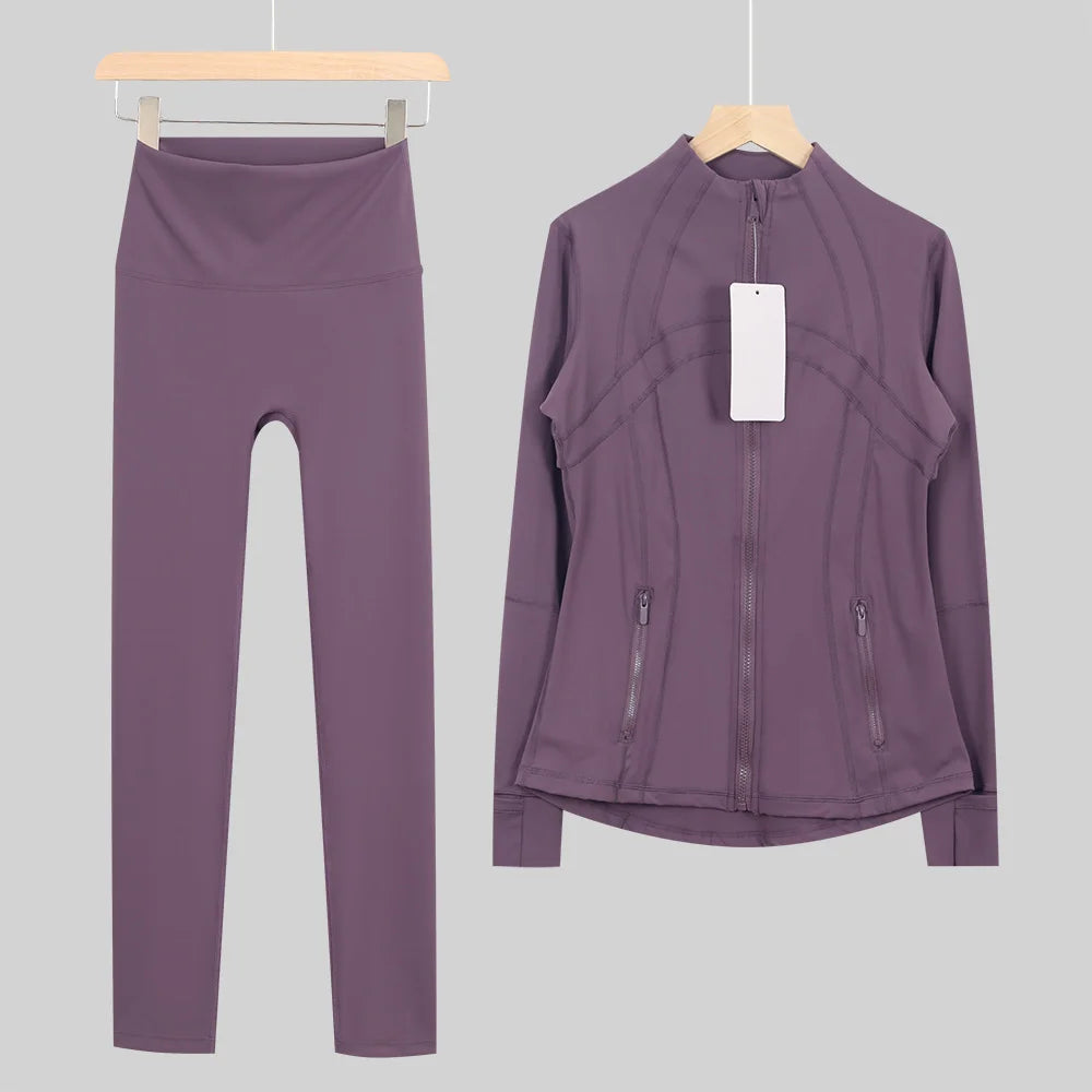 2026 New Yoga Sport Jacket Set Women's Yoga Clothes Running Fitness Jacket Active Wear Clothing Nine-point Pants Pi-Mart