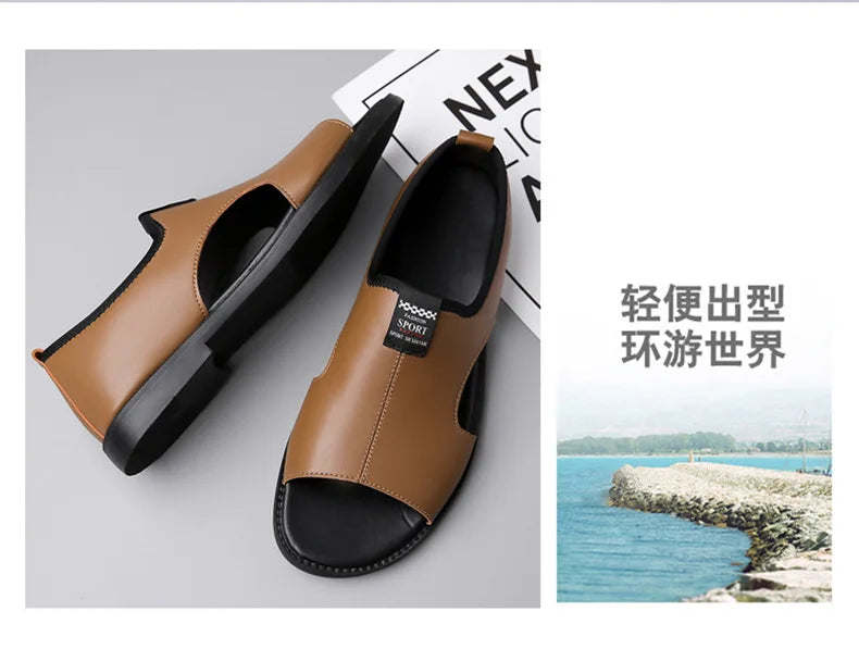 Brand Man Sandals Designer Fashion Leather Casual for Men Summer Comfortable Beach Slippers Outdoor Non-slip Men Sandalias 2026 Pi-Mart