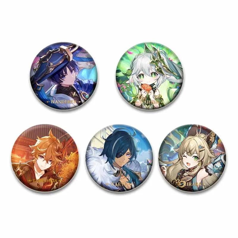 Genshin Impact Game Brooches 58mm Round Button Pins for Backpack Jackets Jewelry Cartoon Cosplay Badge Hutao Zhongli Xiao Badges Pi-Mart