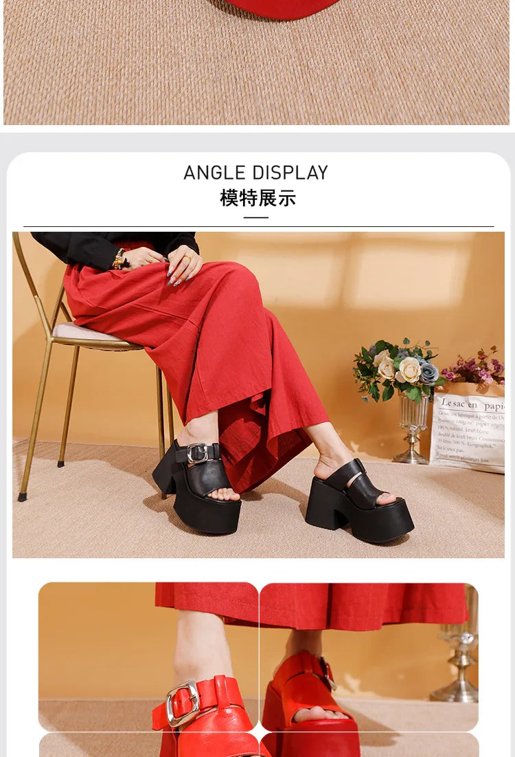 GKTINOO 2026 Summer New Genuine Leather Thick Soled Height Increasing Slippers Fashionable Women's Super High Heels Sandals Pi-Mart