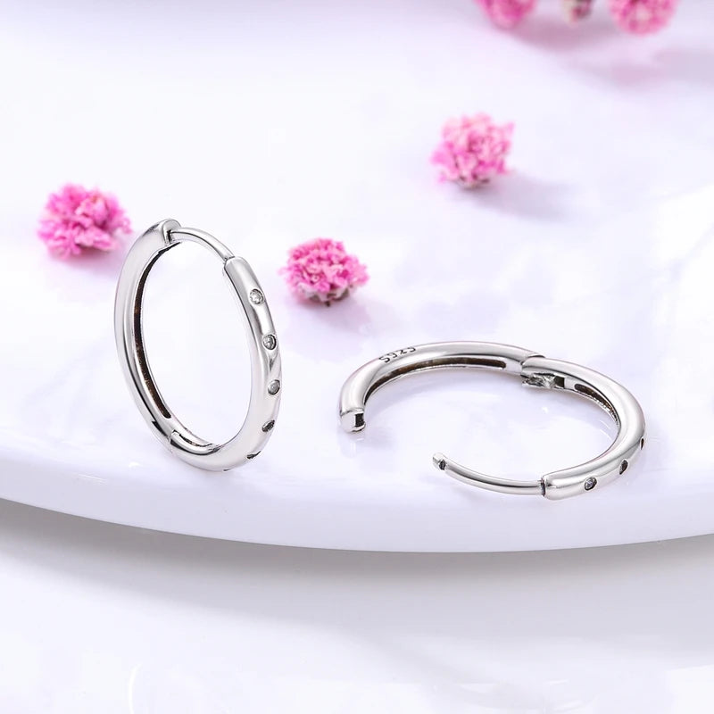 Genuine 925 Sterling Silver Love Feather Earrings Fit Original Charms Hoop For Women Girls Stud Earring Fine Jewelry Gifts Pi-Mart