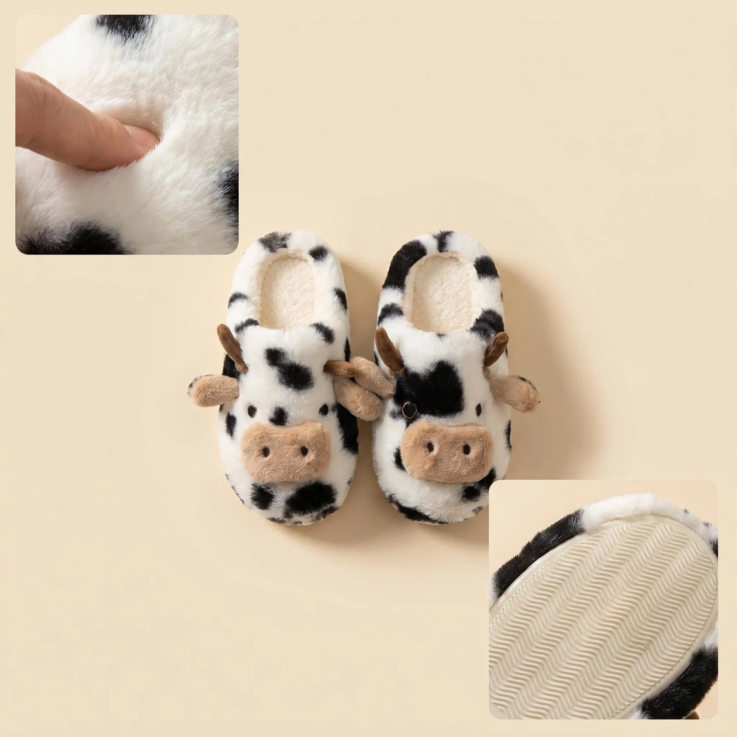 A Pair of Cute Cartoon 3D Cow Plush Slippers for Women, Comfortable Fluffy Home Slippers with Soft Soles for the Bedroom, Cute 3D Milk-Themed Warm Non-Slip Indoor Slippers, Lightweight and Silent Comfortable Shoes for Women, a Top Choice for Holiday Gifts LadyShow.Store