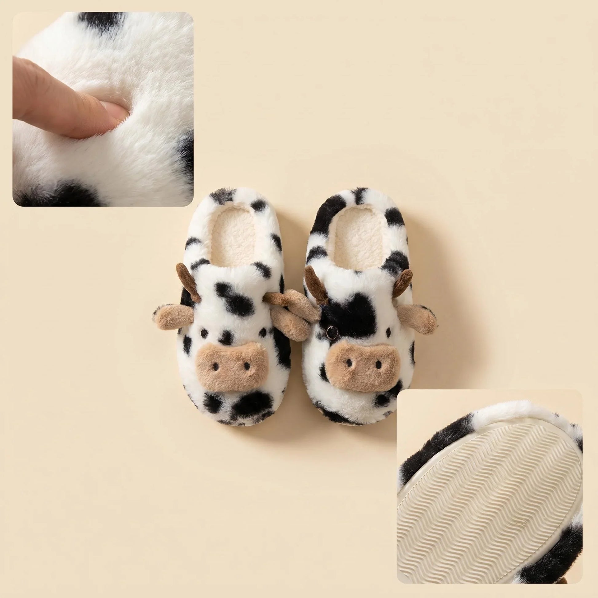 A Pair of Cute Cartoon 3D Cow Plush Slippers for Women, Comfortable Fluffy Home Slippers with Soft Soles for the Bedroom, Cute 3D Milk-Themed Warm Non-Slip Indoor Slippers, Lightweight and Silent Comfortable Shoes for Women, a Top Choice for Holiday Gifts LadyShow.Store