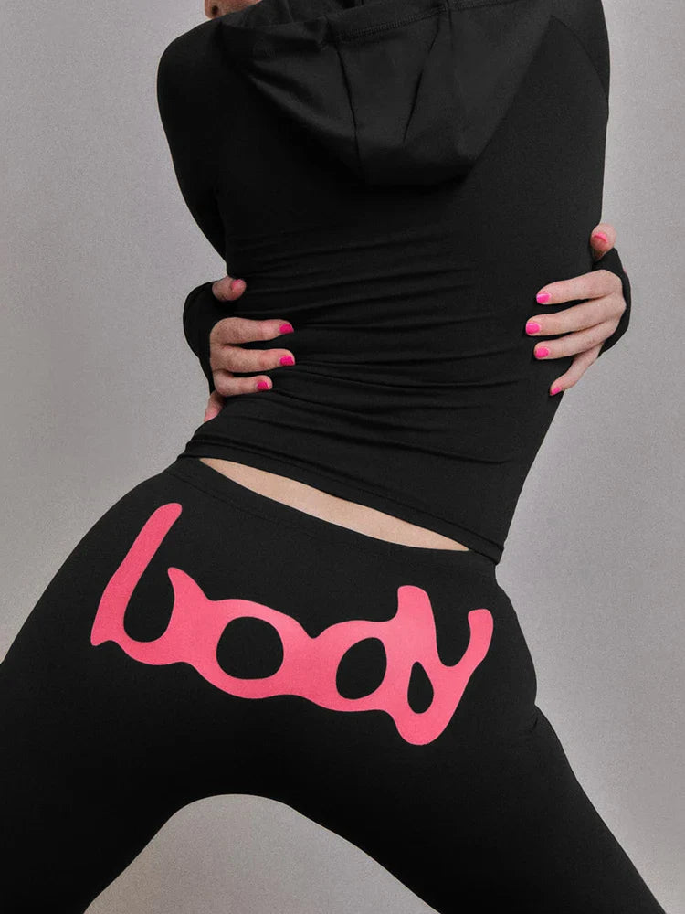 Weird Puss Letter Print Tracksuit 2-Piece Set Women Hooded Jacket+Leggings Matching Stretch Street Casual Sporty Slim Outfits LadyShow.Store