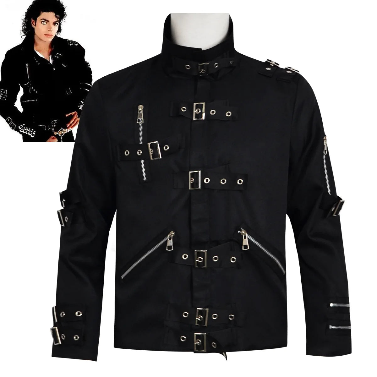 Michael Jackson Cosplay Costume BAD MJ Punk Jacket Black Slim BAD Jacket Costume Clothing for Man Adore Stars Impersonator Pi-Mart