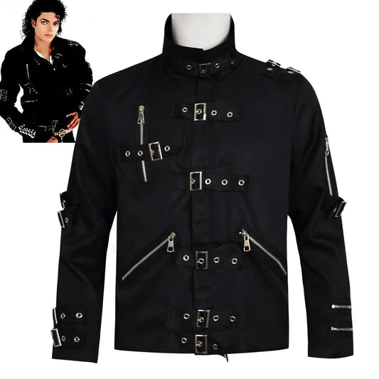 Michael Jackson Cosplay Costume BAD MJ Punk Jacket Black Slim BAD Jacket Costume Clothing for Man Adore Stars Impersonator Pi-Mart