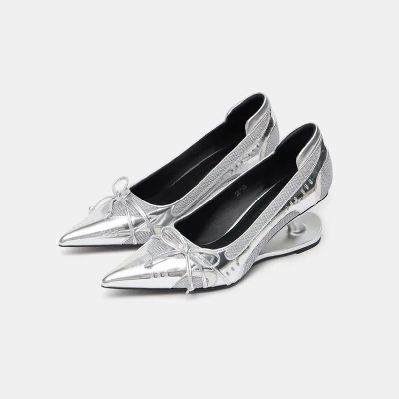 Special Heel Spliced Heels Pointed Toe Heels Women's Fashion Shallow Mouth Bow Non-Slip Mary Jane Single Shoes Large 42 LadyShow.Store