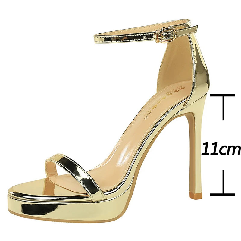 Luxury Women 11 Cm Heels Sandals Women Pumps Peep Toe High Heels Patent Leather Stiletto Lady Sandals Summer Shoes Platform Heel Pi-Mart
