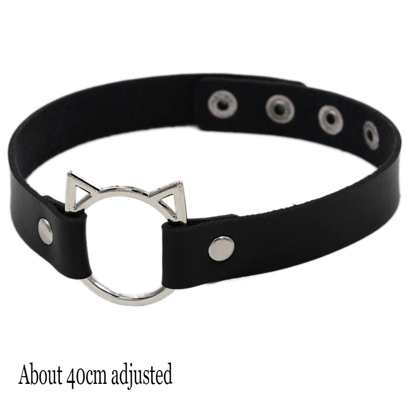Black PU Leather Punk Choker Collar Necklace with Rivets Gothic Femme Jewelry for Party Club Sexy Goth Pendientes Pi-Mart