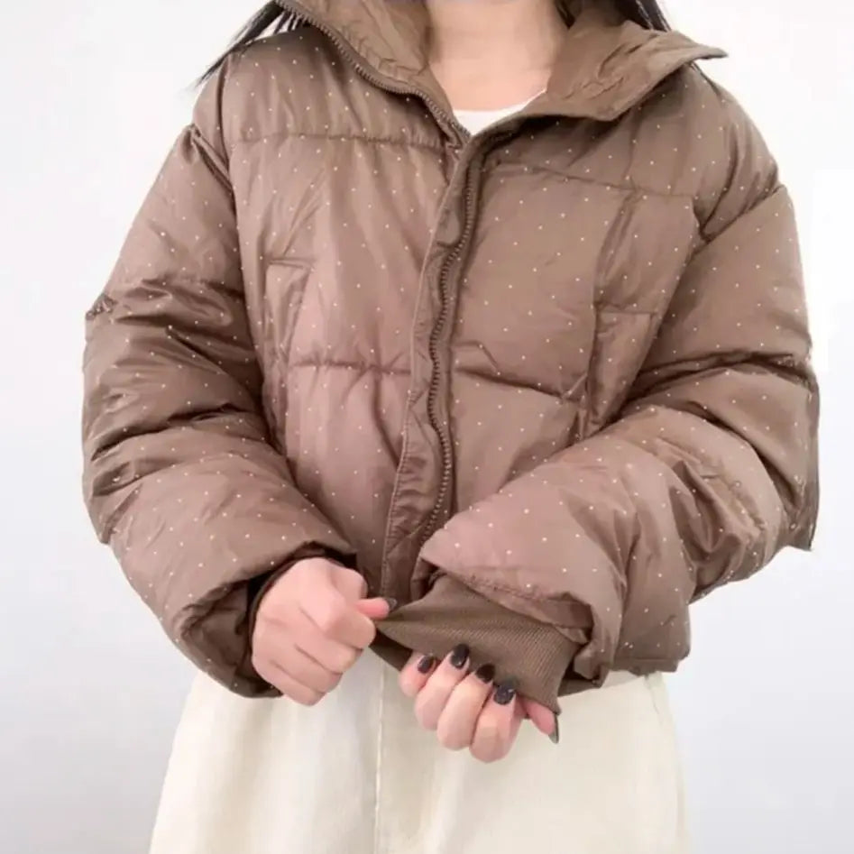 2026 New Winter Clothing Parkas Women's Outwear Short Coats Korean Rhinestone Coat Ladies Thickened Warm Cotton Puffer Jackets LadyShow.Store