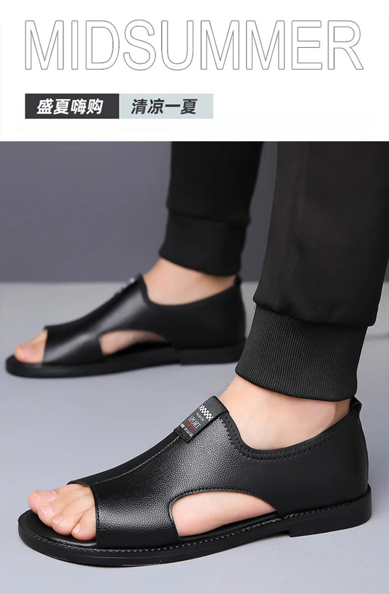 Brand Man Sandals Designer Fashion Leather Casual for Men Summer Comfortable Beach Slippers Outdoor Non-slip Men Sandalias 2026 Pi-Mart