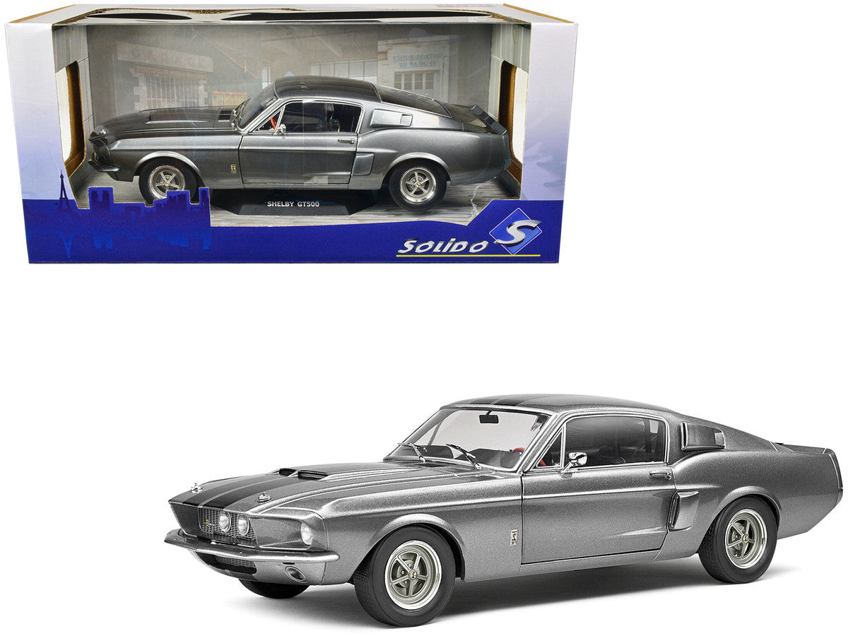 1967 Shelby GT500 Gray Metallic with Black Stripes 1/18 Diecast Model Car by Solido LuxuryLifeWay Online Store