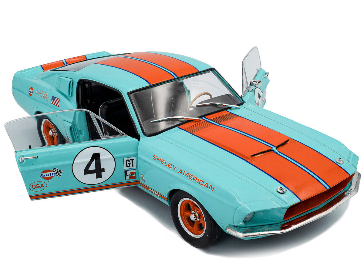 1967 Shelby GT500 #4 "Gulf Racing Tribute" Light Blue with Orange Stripes 1/18 Diecast Model Car by Solido LuxuryLifeWay Online Store