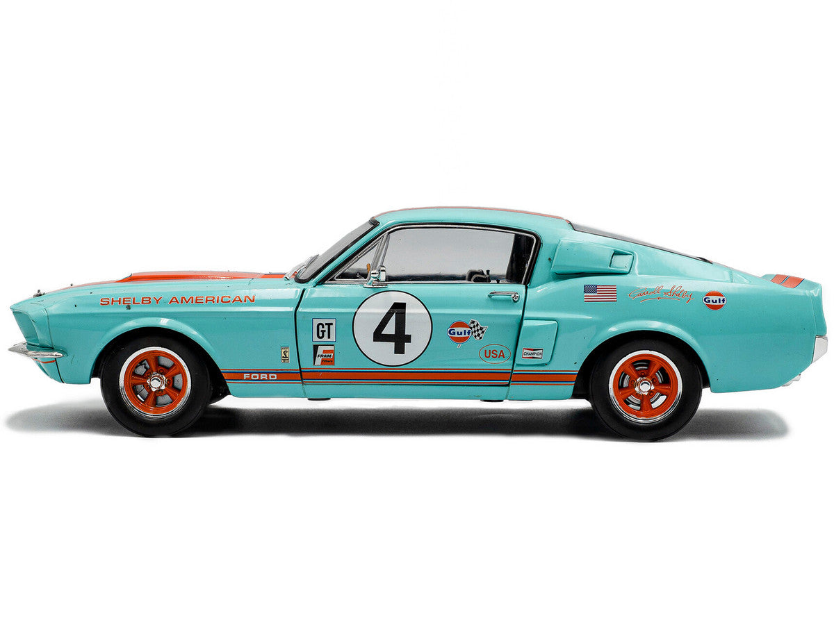 1967 Shelby GT500 #4 "Gulf Racing Tribute" Light Blue with Orange Stripes 1/18 Diecast Model Car by Solido LuxuryLifeWay Online Store