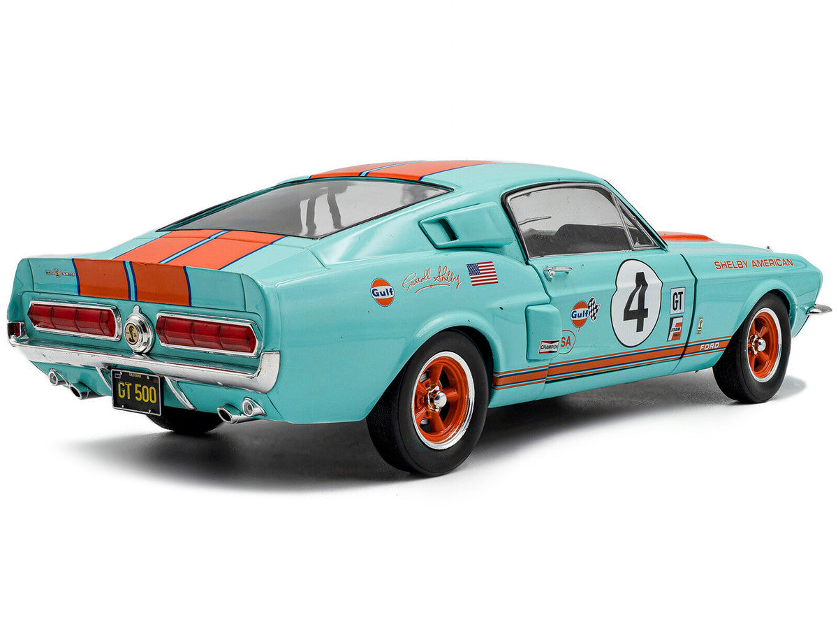 1967 Shelby GT500 #4 "Gulf Racing Tribute" Light Blue with Orange Stripes 1/18 Diecast Model Car by Solido LuxuryLifeWay Online Store