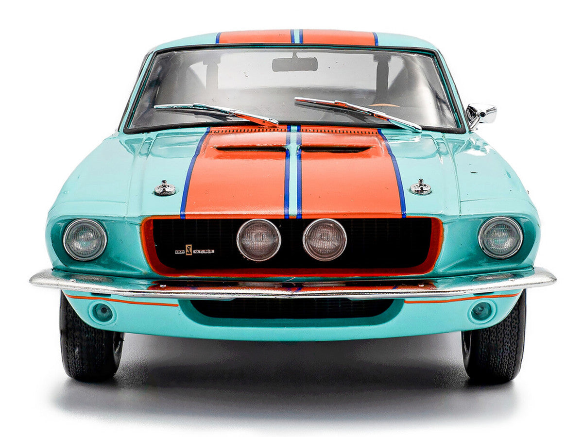 1967 Shelby GT500 #4 "Gulf Racing Tribute" Light Blue with Orange Stripes 1/18 Diecast Model Car by Solido LuxuryLifeWay Online Store