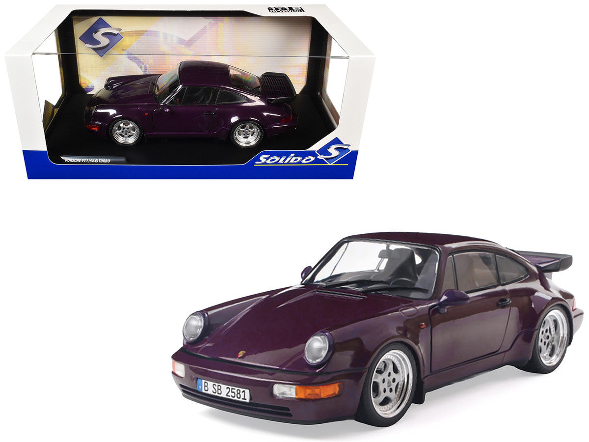 1990 Porsche 911 (964) Turbo Violet Blue Metallic 1/18 Diecast Model Car by Solido LuxuryLifeWay Online Store