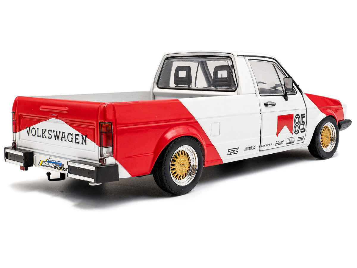 1983 Volkswagen Caddy MK 1 Pickup Truck "Red Cowboy Racing Tribute" White and Red 1/18 Diecast Model Car by Solido LuxuryLifeWay Online Store
