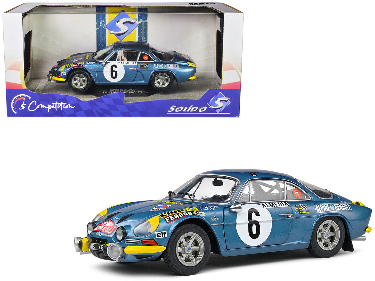 Alpine A110 1600S #6 Jean-Claude Andruet - Pierre Pagani "Rallye Montecarlo" (1972) "Competition" Series 1/18 Diecast Model Car by Solido LuxuryLifeWay Online Store