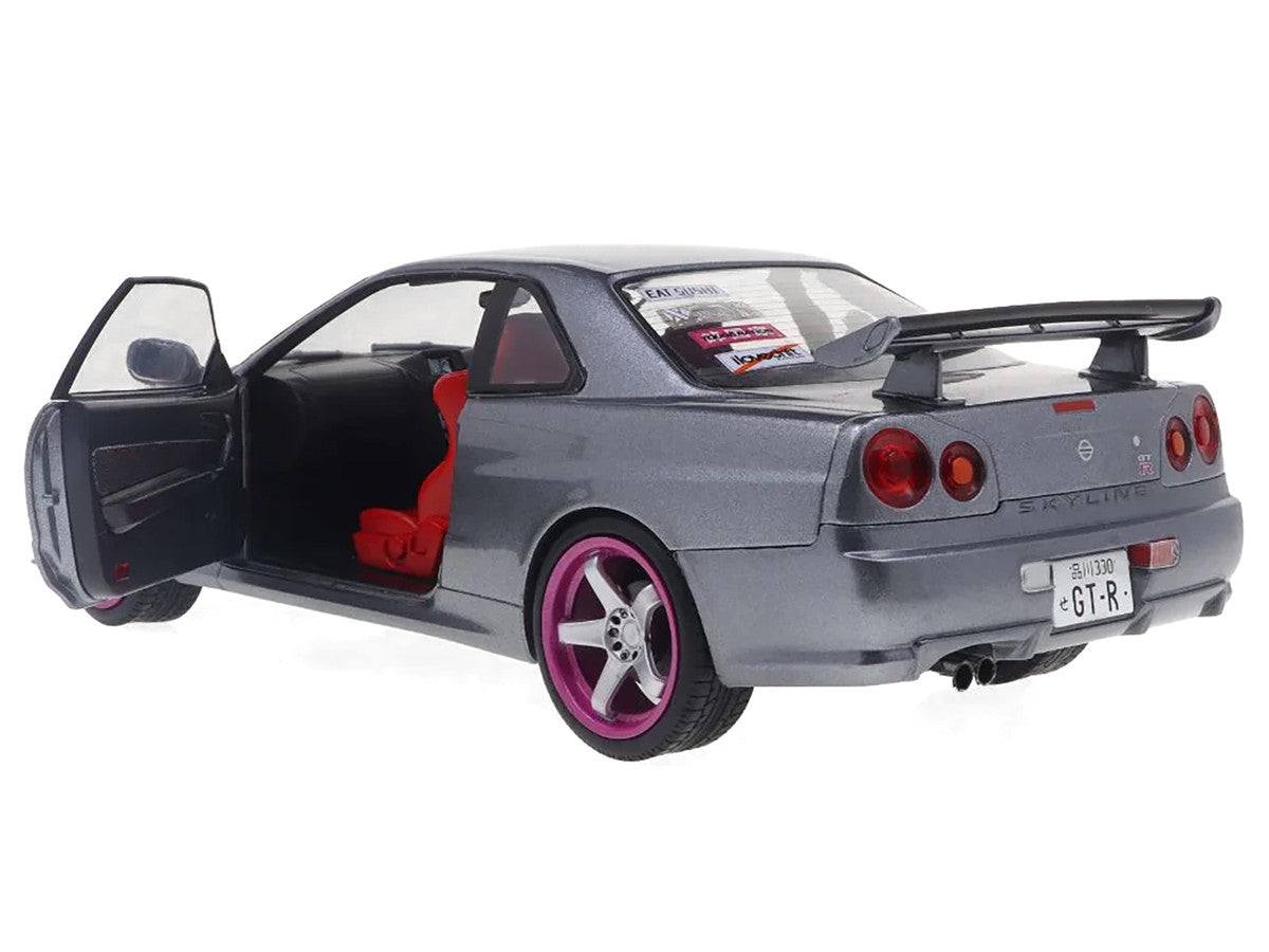 1999 Nissan Skyline GT-R (R34) RHD (Right Hand Drive) Silver Metallic with Purple Wheels 1/18 Diecast Model Car by Solido LuxuryLifeWay Online Store