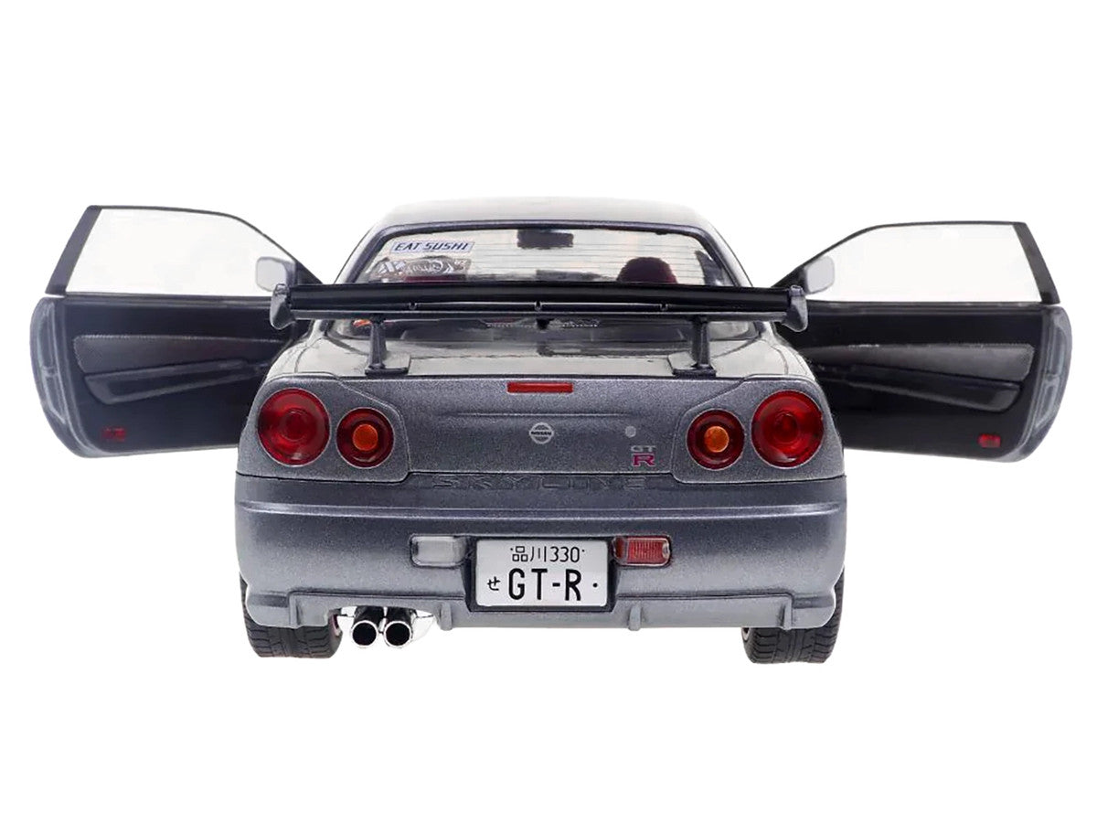 1999 Nissan Skyline GT-R (R34) RHD (Right Hand Drive) Silver Metallic with Purple Wheels 1/18 Diecast Model Car by Solido LuxuryLifeWay Online Store