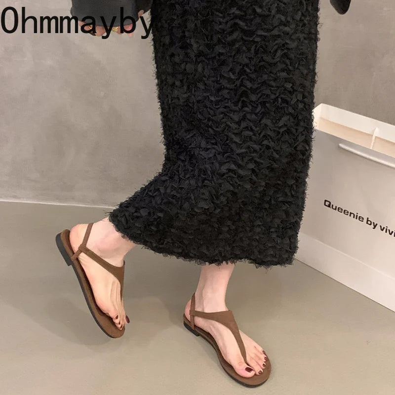 Summer Clip Toe Women Gladiator Sandals Casual Beach Vacation Shoes Ladies Elegant Dress Flats Sandalias LadyShow.Store