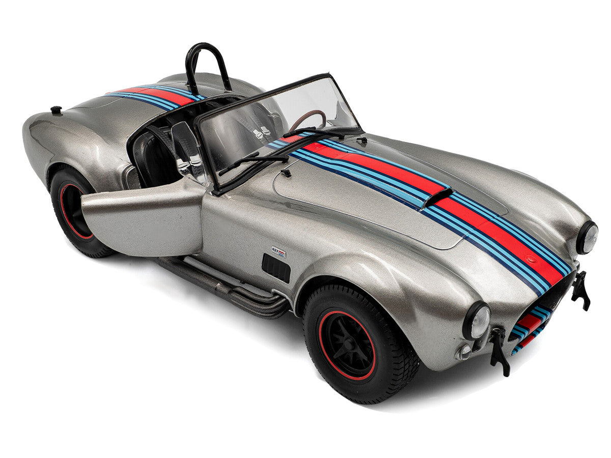1965 Shelby Cobra 427 MKII "Solido Works M Racing Tribute" Gray Metallic with Stripes 1/18 Diecast Model Car by Solido LuxuryLifeWay Online Store