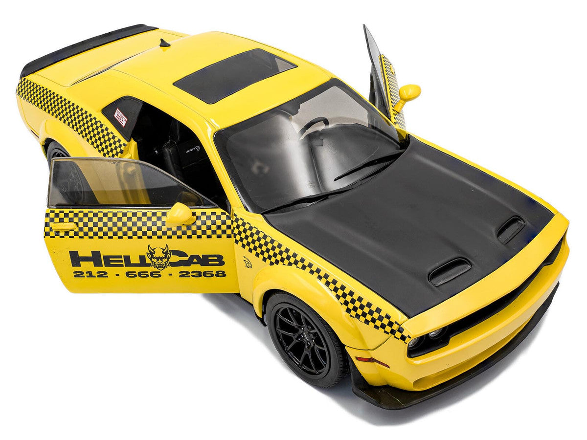 2023 Dodge Challenger SRT Hellcat Redeye Widebody Taxi "NYC Hellcab" Yellow with Black Hood and Graphics 1/18 Diecast Model Car by Solido LuxuryLifeWay Online Store